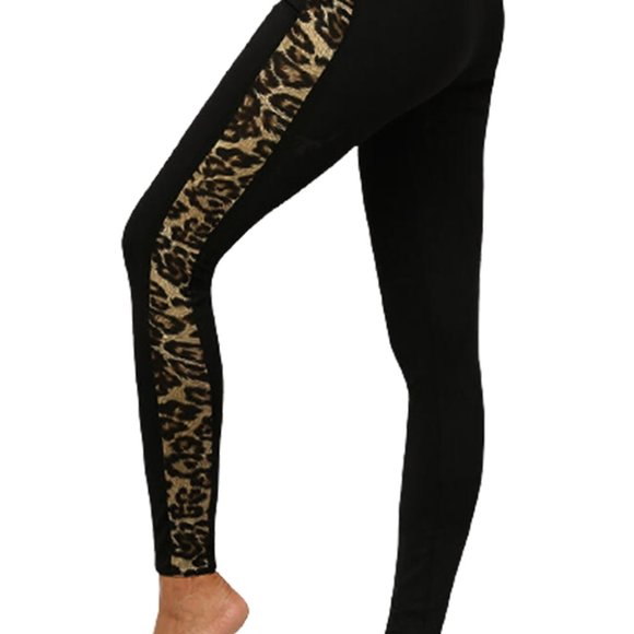 Leopard Splicing Mid Waist Stretchy Skinny Pants - Picture 4 of 4